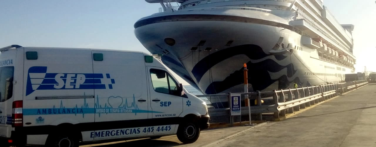 Ambulancia de SEP en el puerto de Puerto Madryn